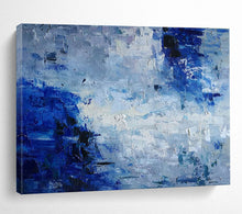 Load image into Gallery viewer, Blue - Gray Abstract “Misty Horizon” Painting on Canvas, Calm Landscape Art DKH851
