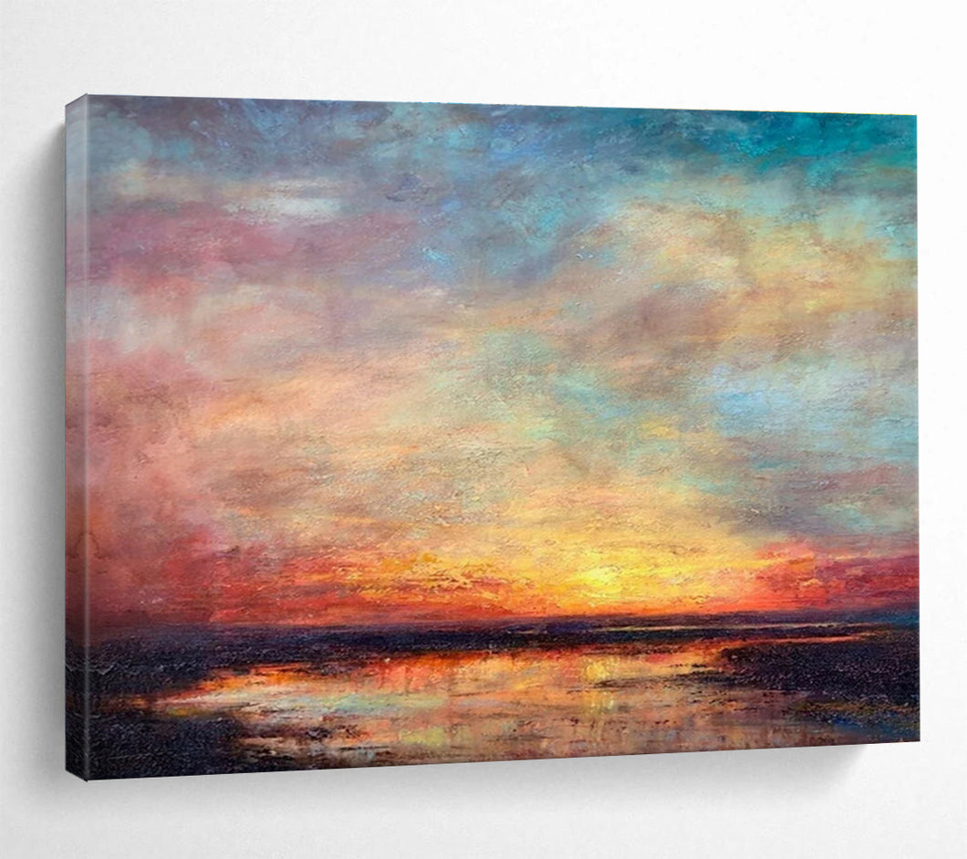 Colorful Sunset Landscape Painting on Canvas - “Vibrant Evening Skies” DKH776