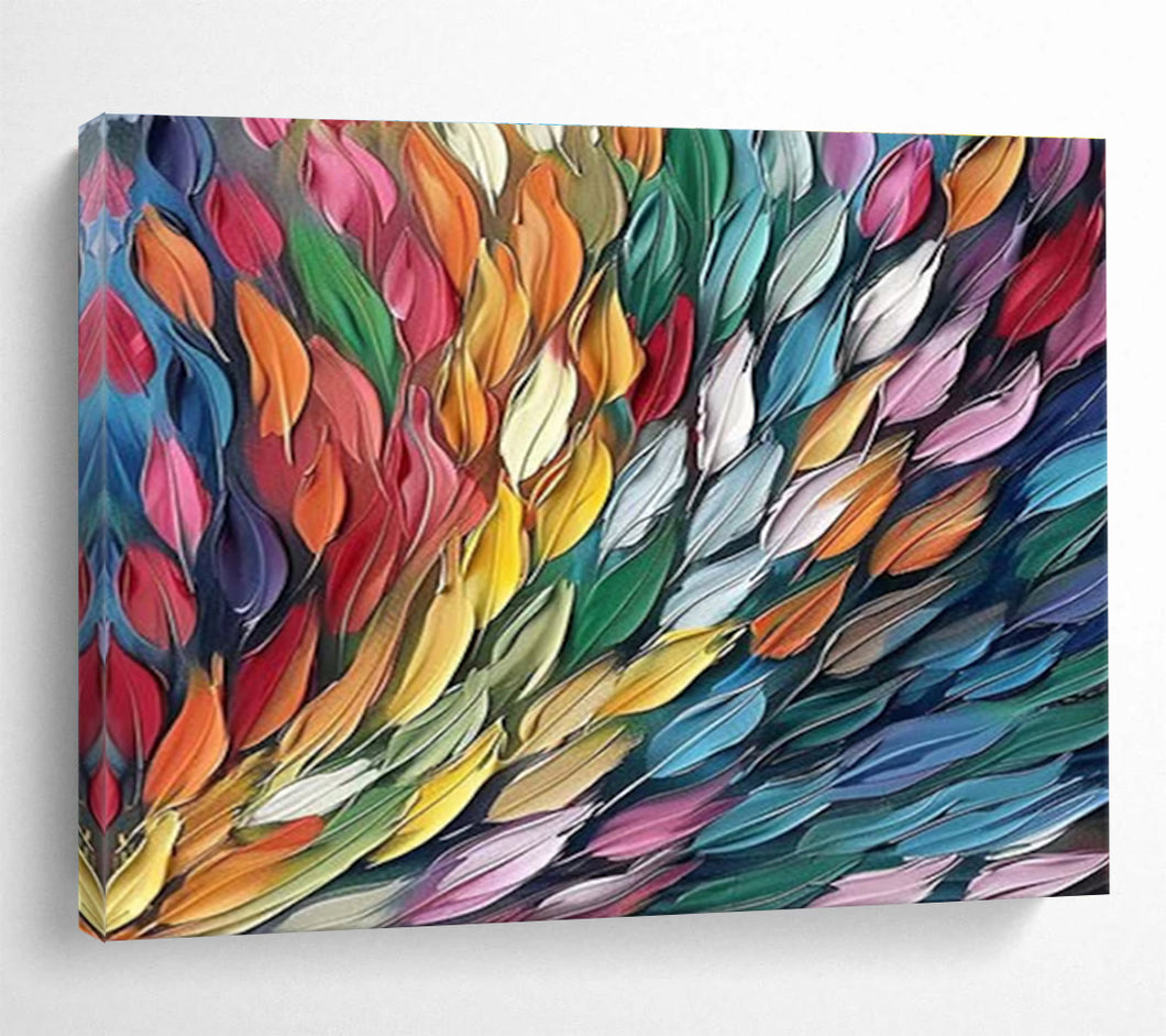 Colorful Feather - Like Abstract Painting on Canvas - “Wings of Color” DKH689