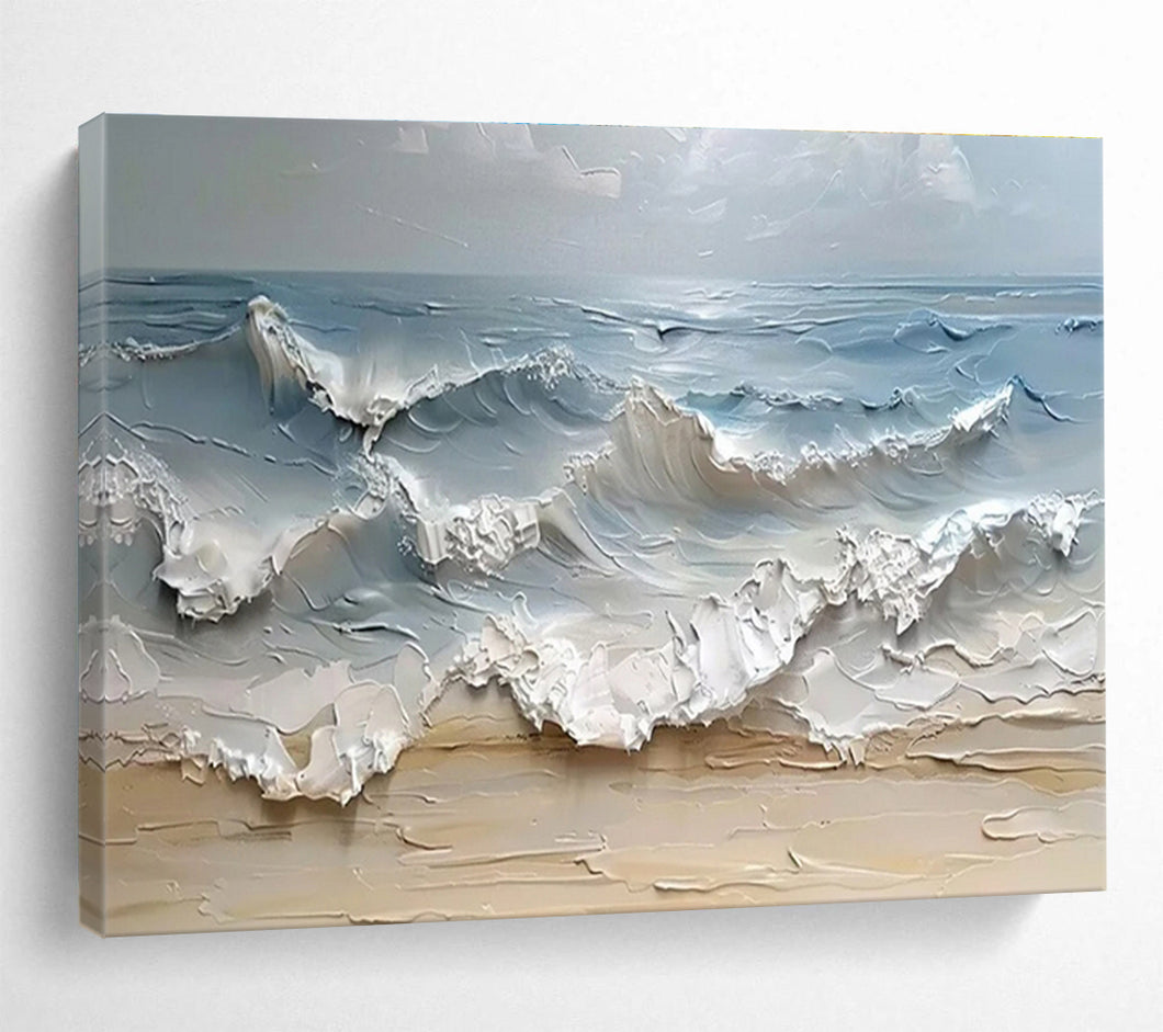 Impasto “Crashing Ocean Waves” Painting on Canvas, Dramatic Seaside Art DKH796
