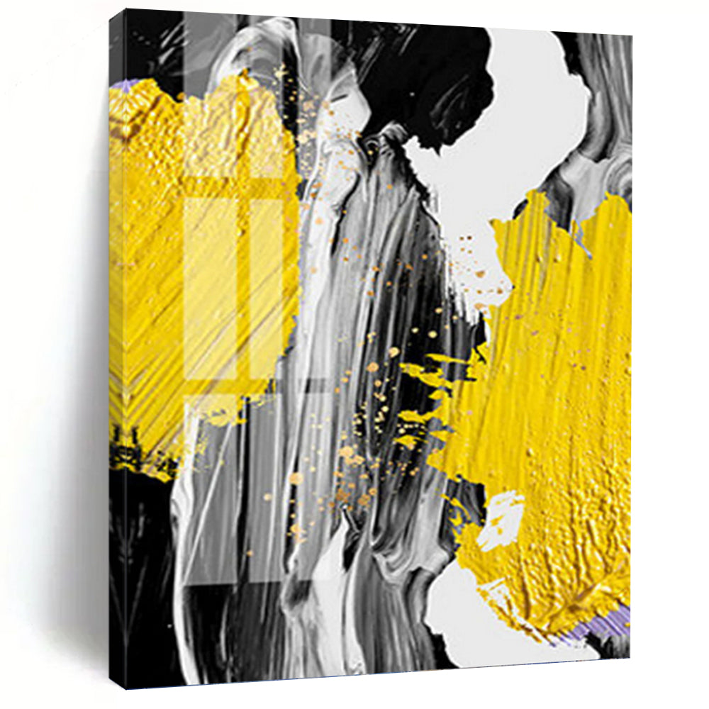 “Yellow, Grey, Black & Gold Abstract” - Modern Abstract Art on Canvas DKH1526