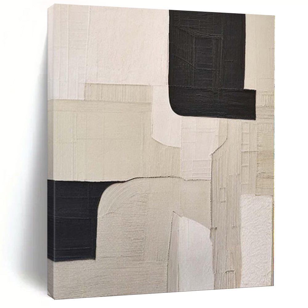 Grand Hand - painted Black & White Geometric Layered Acrylic Art for Contemporary Lounges LargeART0148