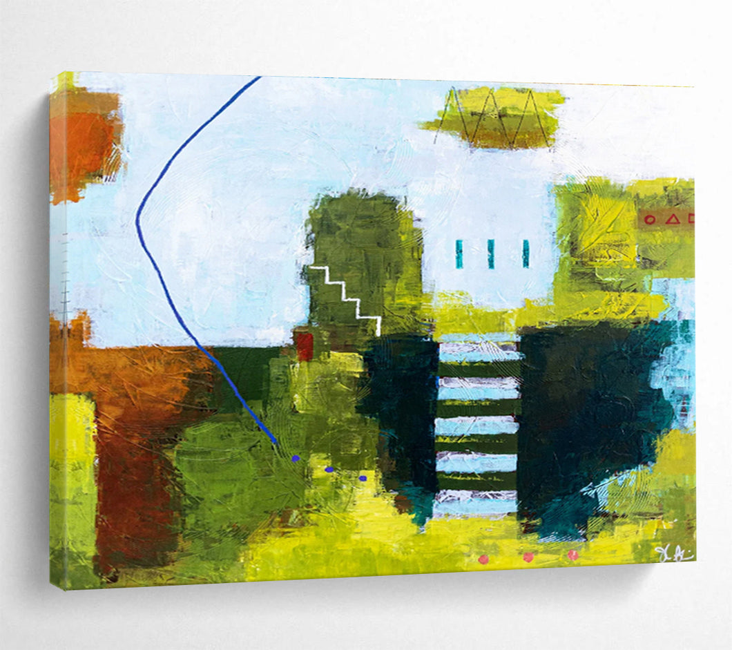 Colorful Geometric Landscape Abstract Painting on Canvas DKH561