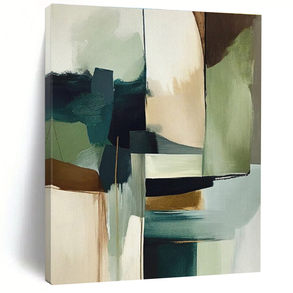 Custom Large Green and Gold Abstract Fusion - Ideal for Eco - Chic Home & Art - Loving Café LargeART0757