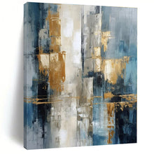 Load image into Gallery viewer, Blue &amp; Gold Urban Abstract Canvas Painting, Great for Modern Office &amp; City - Themed Loft LargeART1257
