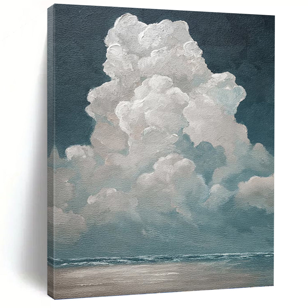 “Fluffy Clouds Over Ocean” - Serene Seaside Sky Art on Canvas DKH1459