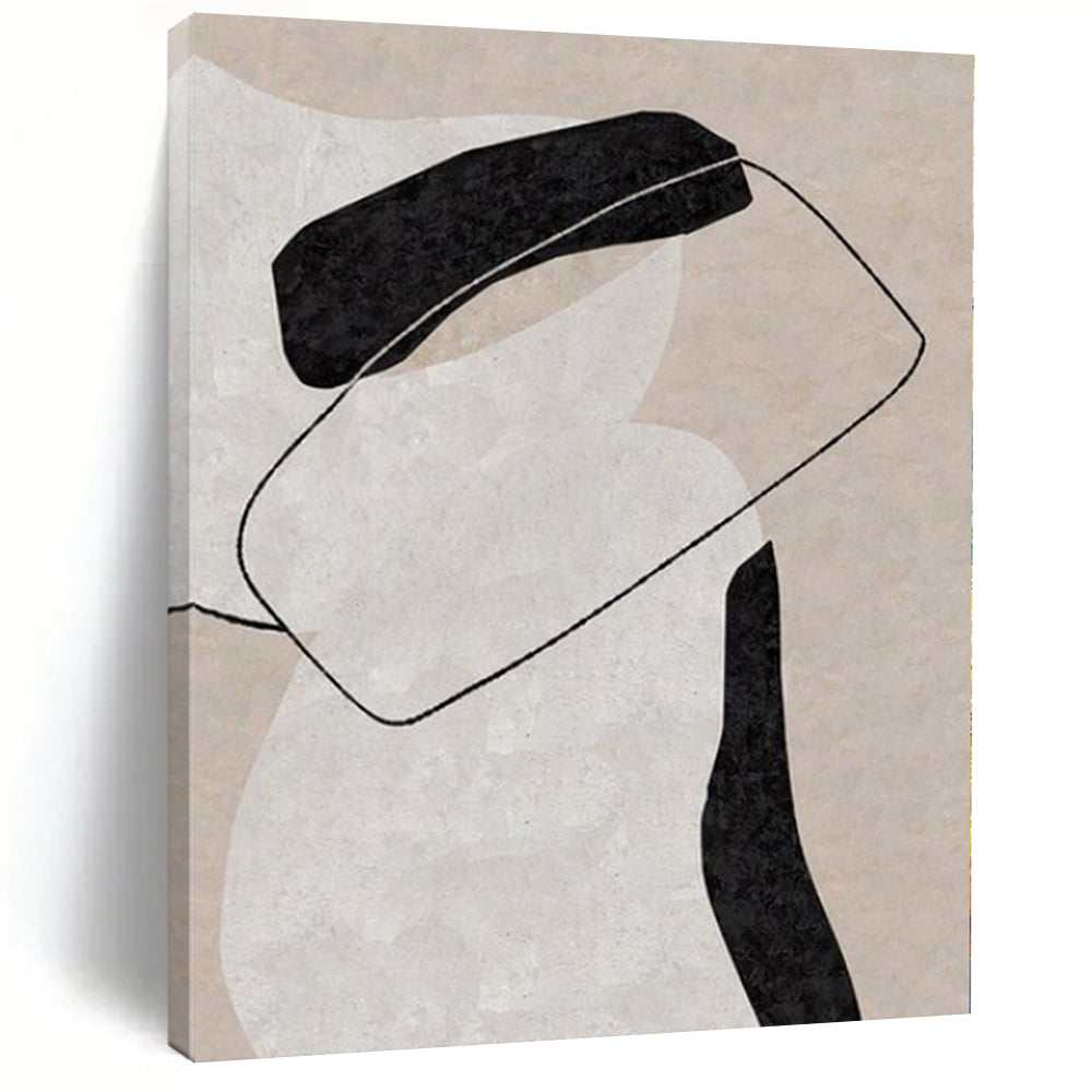 Abstract Figure with Black - White Shapes Abstract Canvas Painting, Great for Modern Bedroom & Art Gallery LargeART1141