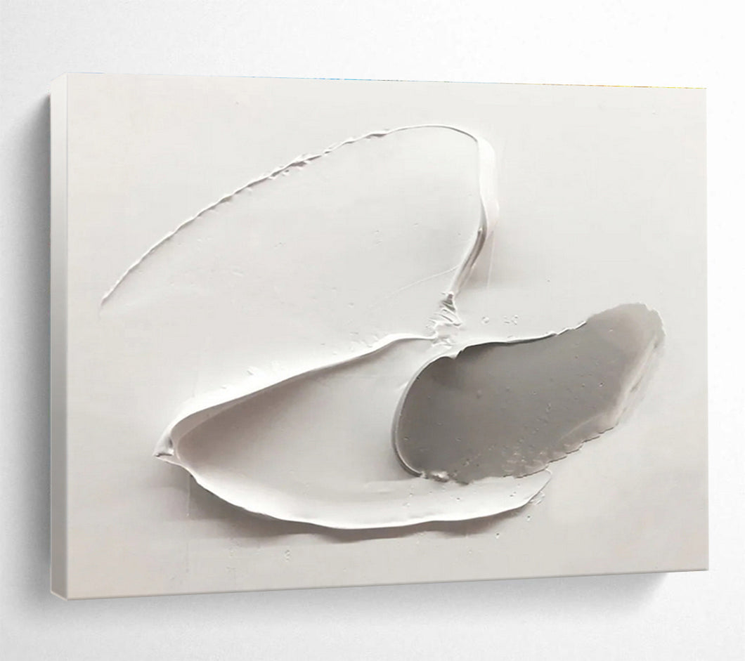 Textured White - Gray “Abstract Shapes” Painting on Canvas, Modern Minimalism DKH912