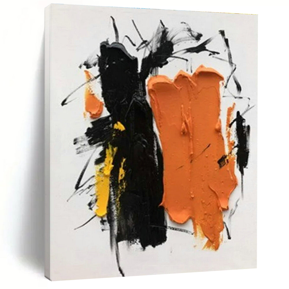Black, Yellow, and Orange Abstract Forms Acrylic Art - Perfect for Contemporary Gallery & Vibrant Studio Space LargeART0607