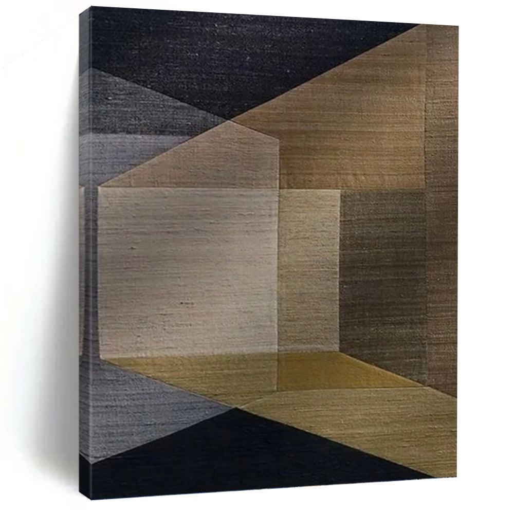“Geometric Earth Tone Art” - Brown, Grey, Gold Abstract Art on Canvas DKH1134