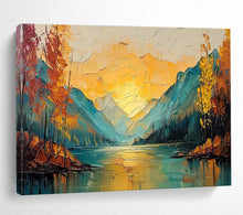 Load image into Gallery viewer, Mountain Sunset “Golden Valley” Painting on Canvas, Impasto Landscape Art DKH861

