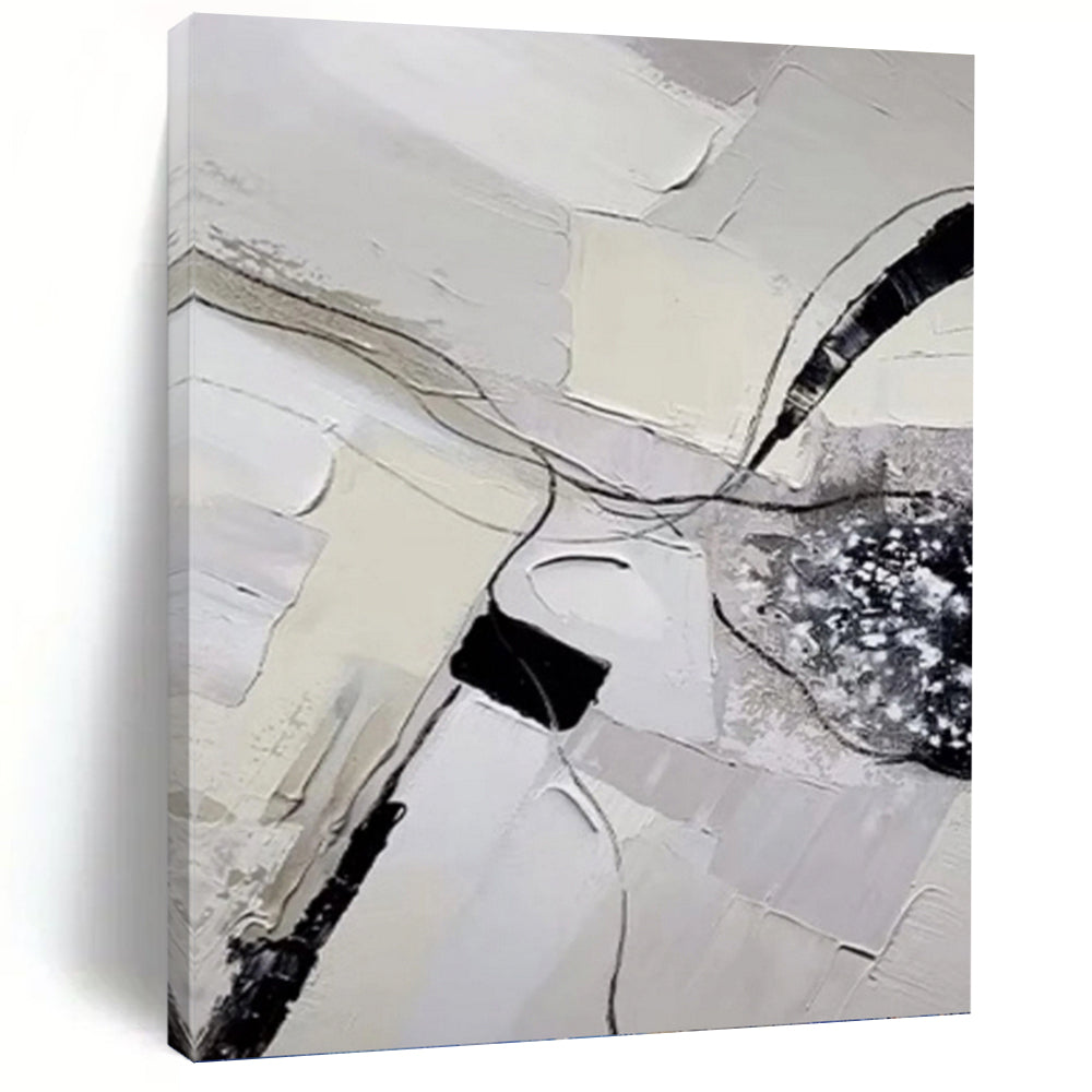 “Monochrome Textured Abstraction with Lines” - Grey, Black Abstract Art on Canvas DKH1172
