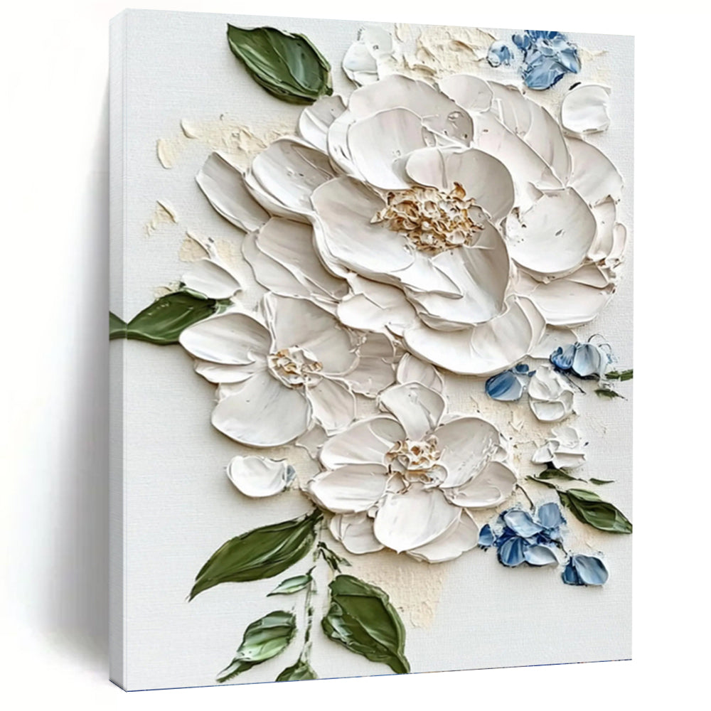 “Elegant White Floral Impasto” - 3D Flower Art on Canvas DKH1388
