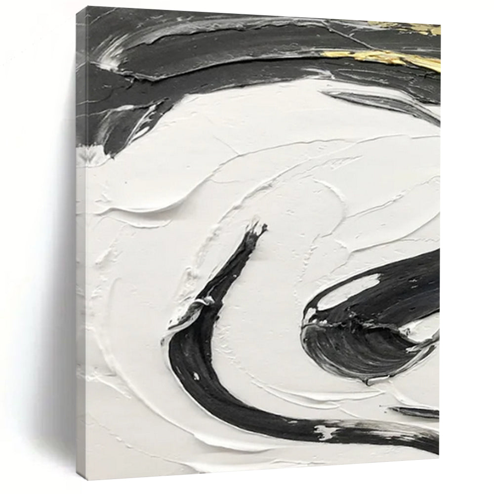 “Gilded Black Waves” – Black impasto with gold accents, on white background DTP378
