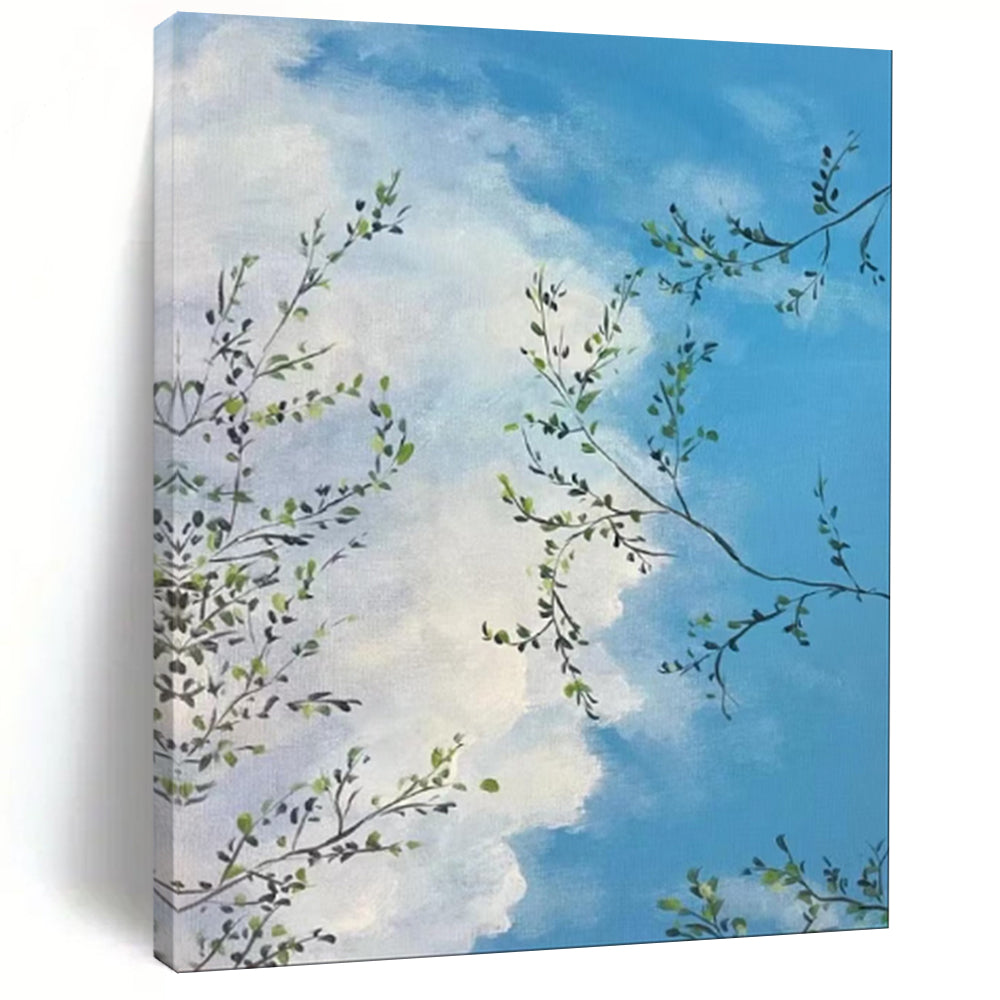 Blue Sky & Green Branches Abstract, Ideal for Light - Filled Breakfast Nook & Nature - Inspired Home Office LargeART1986
