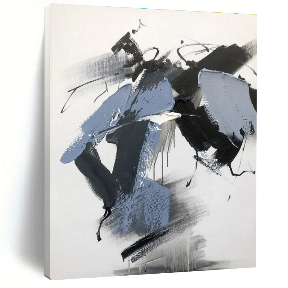 Custom Large - Scale Blue - Black Dynamic Strokes Art - Perfect for Modern Office & Creative Studio LargeART0795