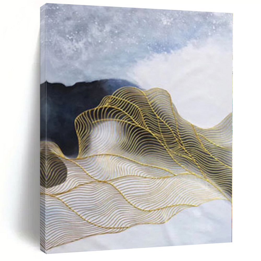 Oversized Gold Wave on White Abstract Acrylic Art for Coastal Bedroom & Spa Retreat LargeART0382