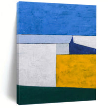 Load image into Gallery viewer, “Color Block Harmony” - Blue, White, Yellow, and Green Abstract Art, Abstract Painting on Canvas DKH1095
