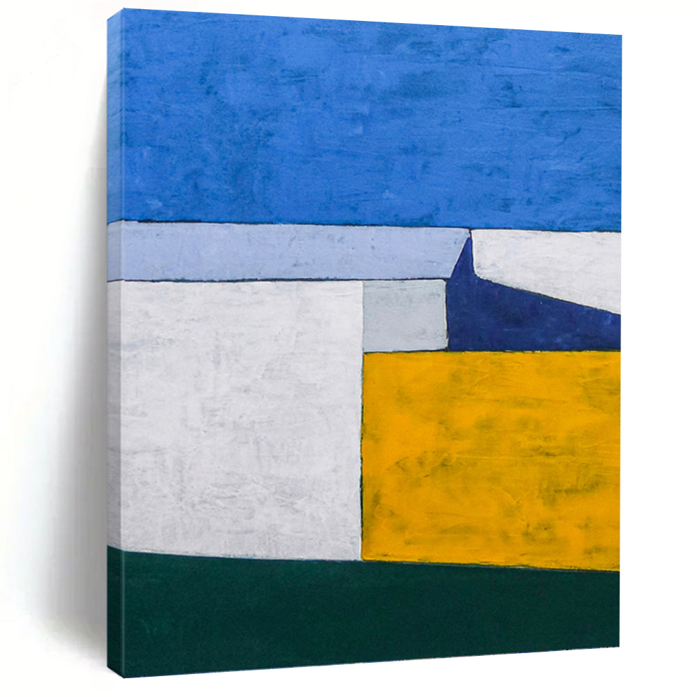 “Color Block Harmony” - Blue, White, Yellow, and Green Abstract Art, Abstract Painting on Canvas DKH1095