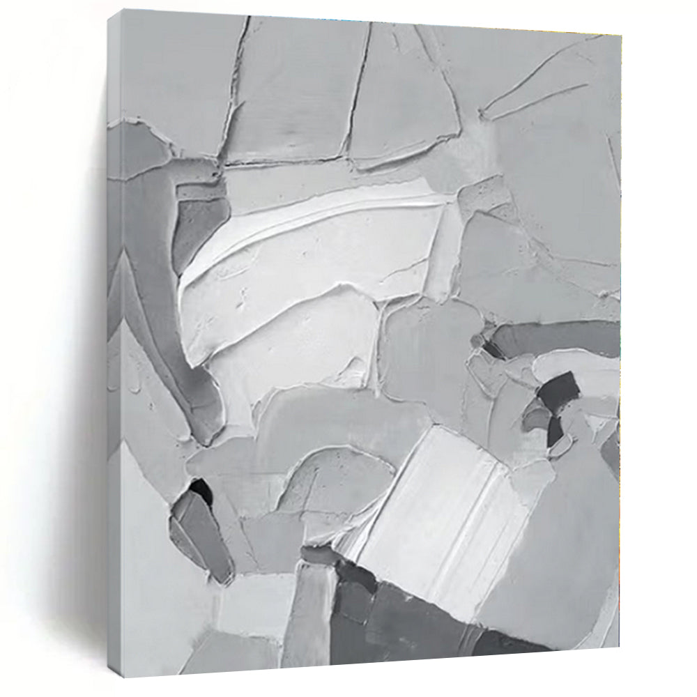 Oversized Gray - White Textured Abstract Acrylic Art for Studio & Industrial Loft LargeART0407