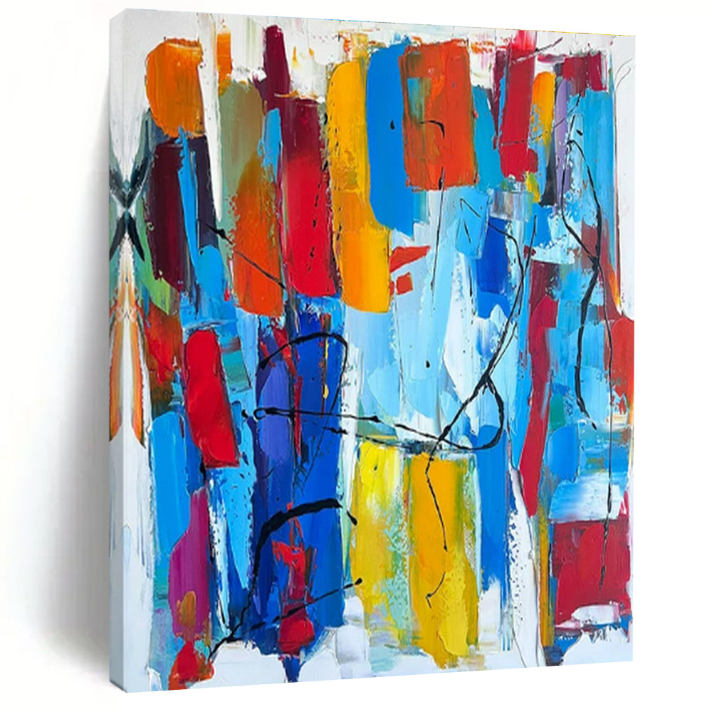 Vibrant Color Blocks with Black Lines Acrylic Art - Great for Modernist Office & Creative Studio LargeART0646