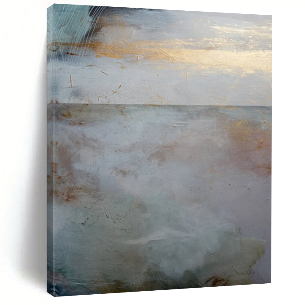 “Gilded Horizon” - Soft blues, whites, gold hints, serene landscape DTP173
