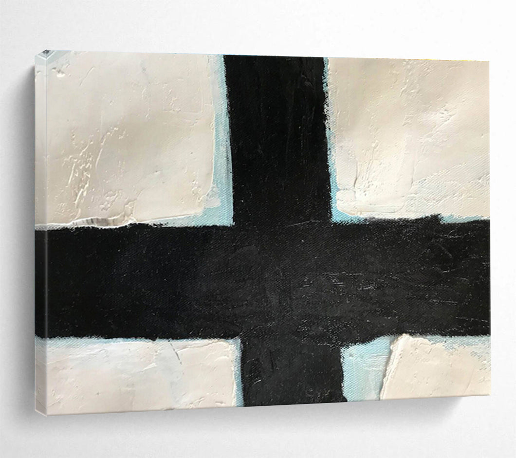 Bold Black - and - White Abstract Cross Art for Modern Church & Minimalist Study DKH180