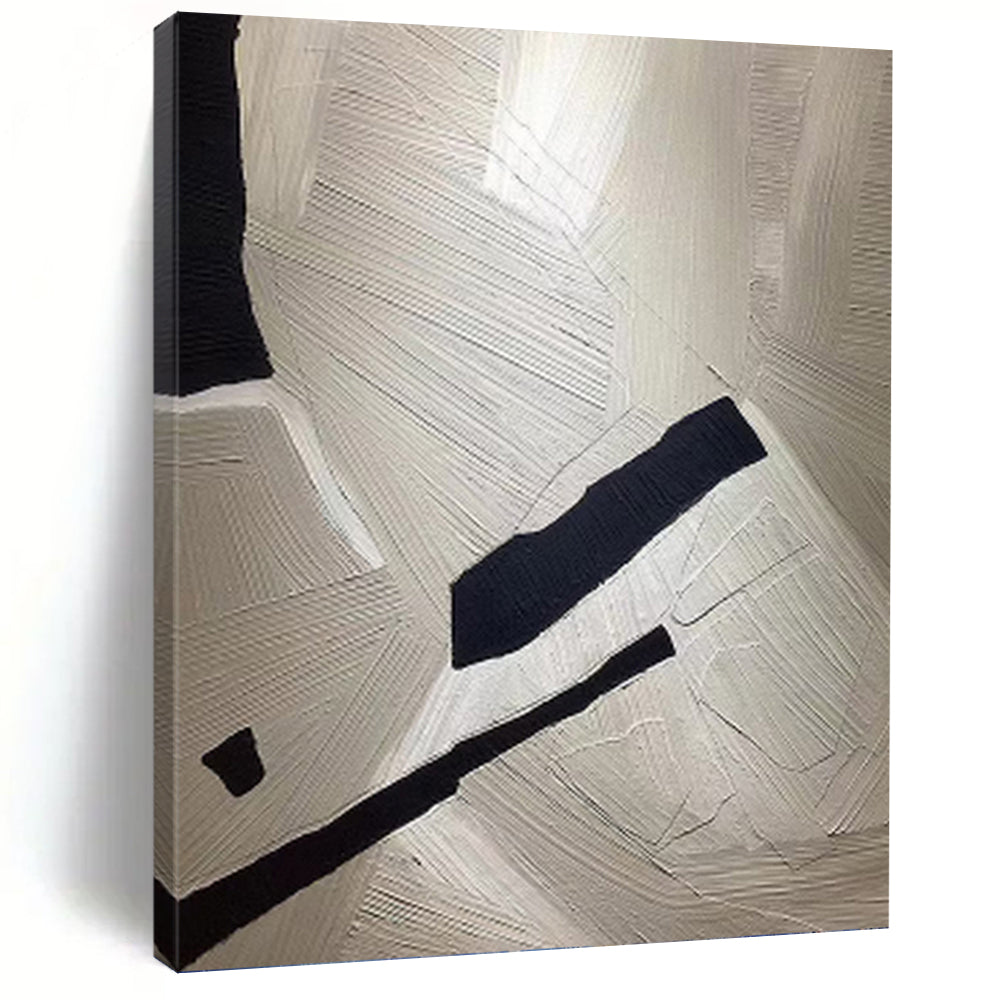 “Textured White and Black Geometric” - White, Black Abstract Art on Canvas DKH1241