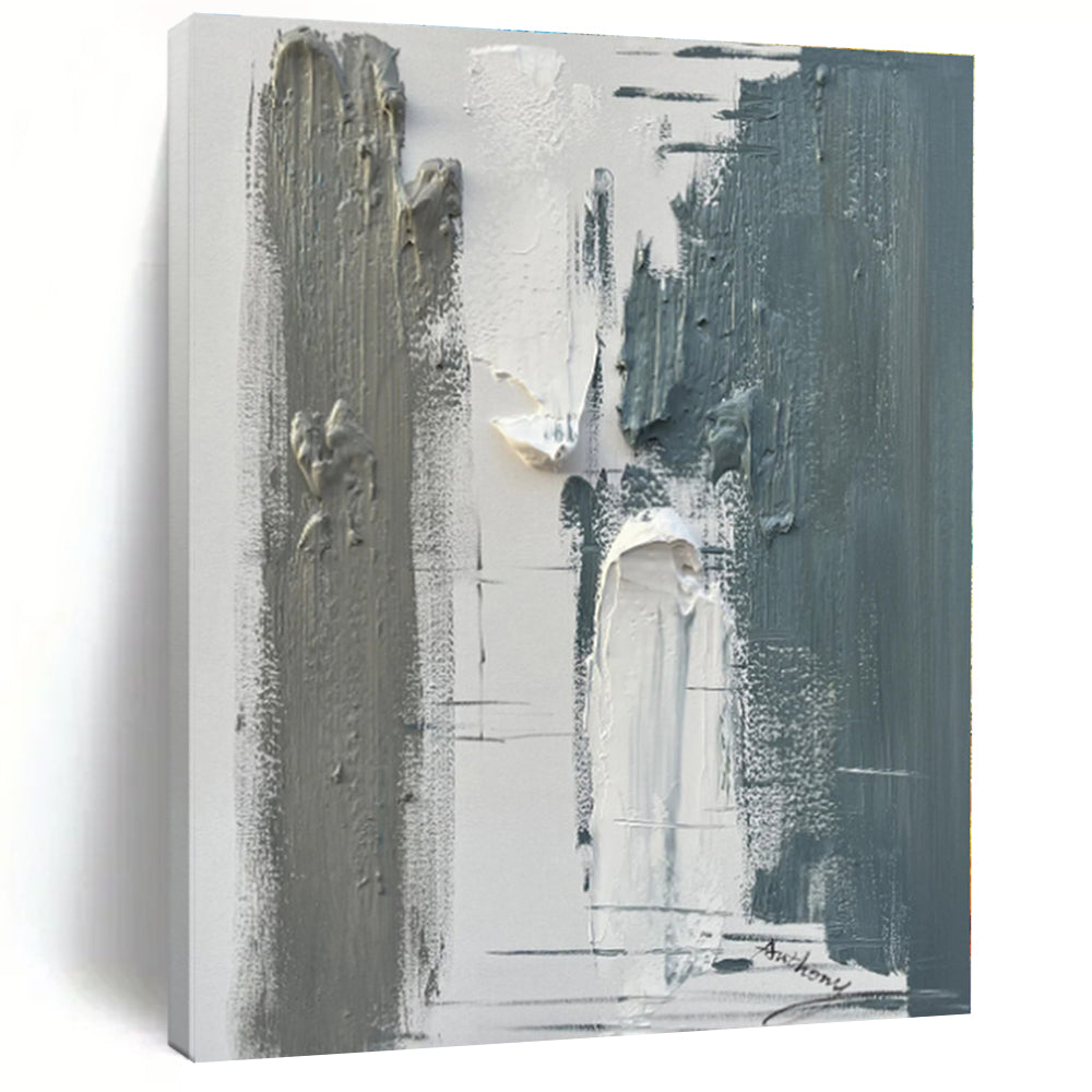 Large - Scale Gray Abstract Art for Minimalist Bedroom & Modern Office LargeART0494