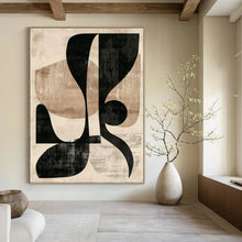 Load image into Gallery viewer, Beige &amp; Black Abstract Shapes Painting, Ideal for Retro - Inspired Lounge &amp; Modern Art Gallery LargeART1420
