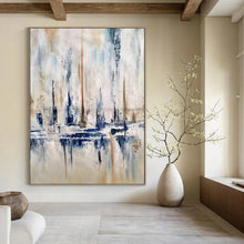 Load image into Gallery viewer, Blue, Gray &amp; Beige Abstract Cityscape, Ideal for Urban - Inspired Living Room &amp; Stylish Office LargeART1959
