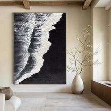 Load image into Gallery viewer, “Monochrome Shoreline” Abstract Coastal Painting on Canvas, Minimalist Decor DKH962
