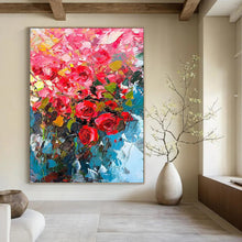 Load image into Gallery viewer, “Bold Pink Rose Bouquet” - Vivid Floral Impasto Art on Canvas DKH1432
