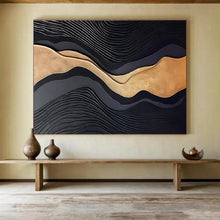 Load image into Gallery viewer, Black and Gold Wave Abstract Art for Luxury Bedroom &amp; Opulent Dining Room DKH149
