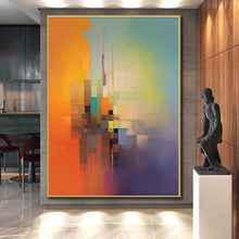 Load image into Gallery viewer, Large - Scale Hand - painted Color - Blocked Urban Abstraction Acrylic Art for Modern City Lofts LargeART0234
