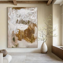 Load image into Gallery viewer, Abstract White and Brown Drizzle Art, Perfect for Bohemian Bedroom &amp; Artsy Studio LargeART1085
