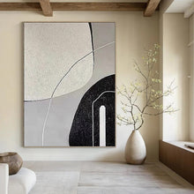 Load image into Gallery viewer, “Textured Shape Interplay” - Grey, Black, White Abstract Art on Canvas DKH1139
