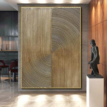 Load image into Gallery viewer, Golden Curved Lines Art for Luxury Hotel Lobby &amp; Modern Art - Lover’s Bedroom LargeART0885
