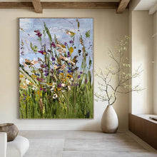 Load image into Gallery viewer, “Vibrant Wildflowers” Abstract Impasto Floral Painting on Canvas, Lively Decor DKH947
