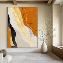 Load image into Gallery viewer, “Orange, Gold &amp; Neutral Curves” - Luxe Abstract Art on Canvas DKH1517
