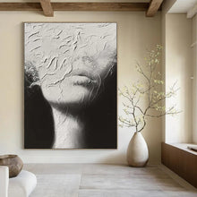 Load image into Gallery viewer, Textured Black - and - White Portrait Painting, Suited for Moody Bedroom &amp; Modern Art Studio LargeART1871
