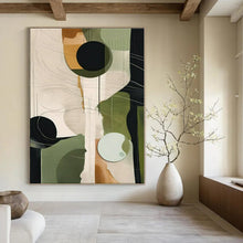 Load image into Gallery viewer, Geometric Green &amp; Black Abstract Canvas Painting, Suited for Mid - Century Modern Study &amp; Minimalist Lounge LargeART1276
