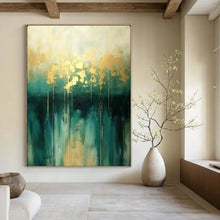 Load image into Gallery viewer, Abstract Painting, Teal &amp; Gold, Elegant Art for Dining Room &amp; Office LargeART2168
