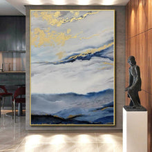 Load image into Gallery viewer, Blue and Gold Cloudy Landscape Acrylic Art - Ideal for Luxury Bedroom &amp; Zen - inspired Living Room LargeART0584
