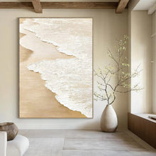 Load image into Gallery viewer, White Waves on Beige Abstract Canvas Painting, Suited for Coastal - Themed Nursery &amp; Relaxing Spa LargeART1101
