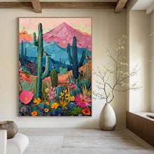 Load image into Gallery viewer, “Colorful Desert Landscape” - Pink, Blue, and Green Nature Art on Canvas DKH1402
