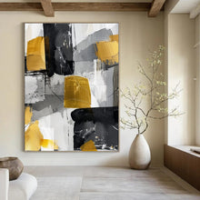 Load image into Gallery viewer, Black, White &amp; Gold Abstract Canvas Painting, Perfect for Luxury Penthouse Living Room &amp; High - End Art Gallery LargeART1279
