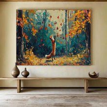 Load image into Gallery viewer, Autumn Fox in Forest Abstract Painting on Canvas - “Fall Play” DKH701
