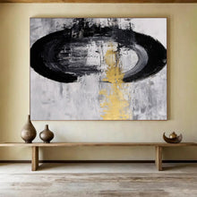Load image into Gallery viewer, Black, White &amp; Gold Abstract Painting - Great for Minimalist Office &amp; Sophisticated Hallway DKH016

