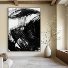 Load image into Gallery viewer, Dynamic Black Ink Swirls – Bold Black Brushstrokes on White Abstract DTP195
